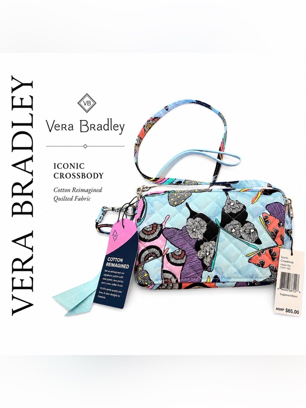 NWT Vera Bradley RFID Crossbody Wallet Purse Floral Butterfly